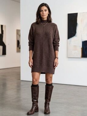 Cielo Dress Sweater Alpaca Brown Cabincore Cozycore Size M